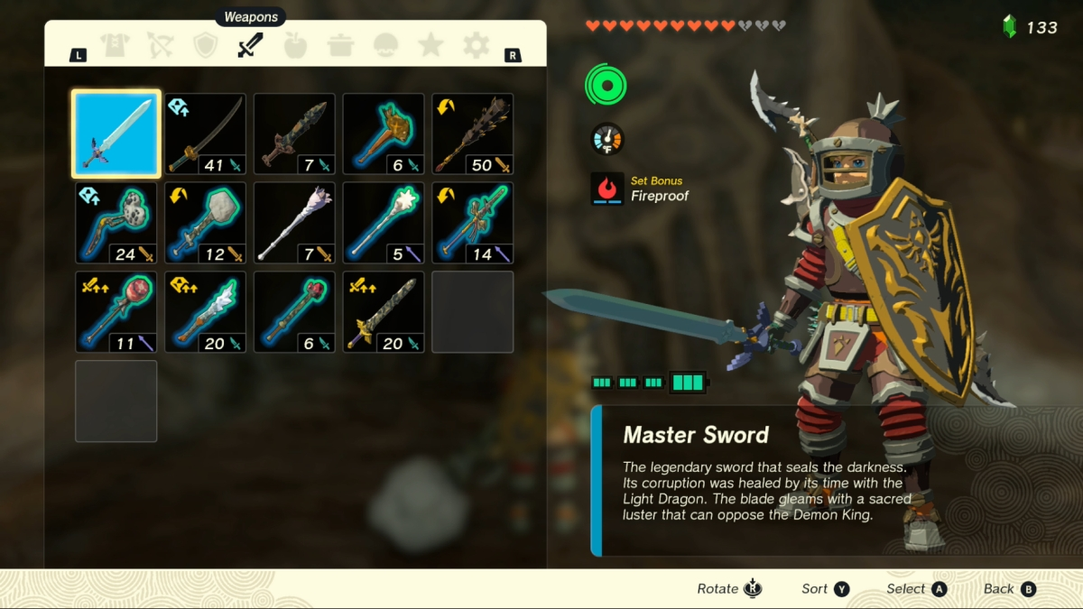 Totk Link equipado con espada maestra