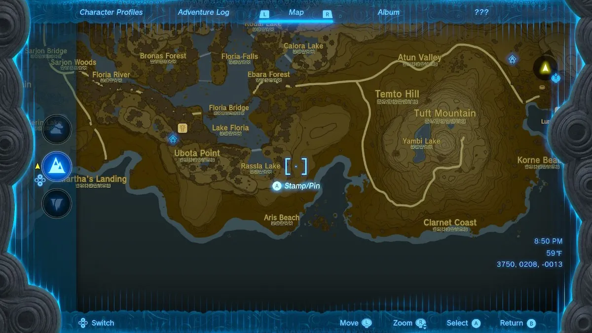 Где найти озеро Рассла в Tears Of The Kingdom Map 1