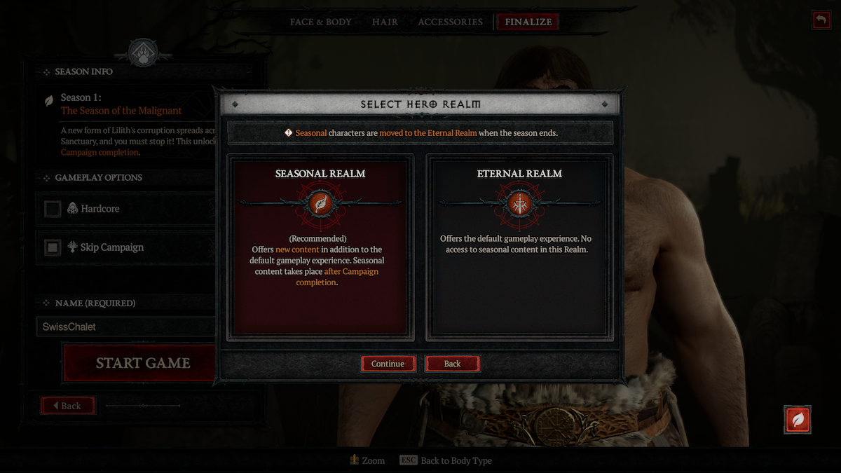 Diablo 4 character select screen