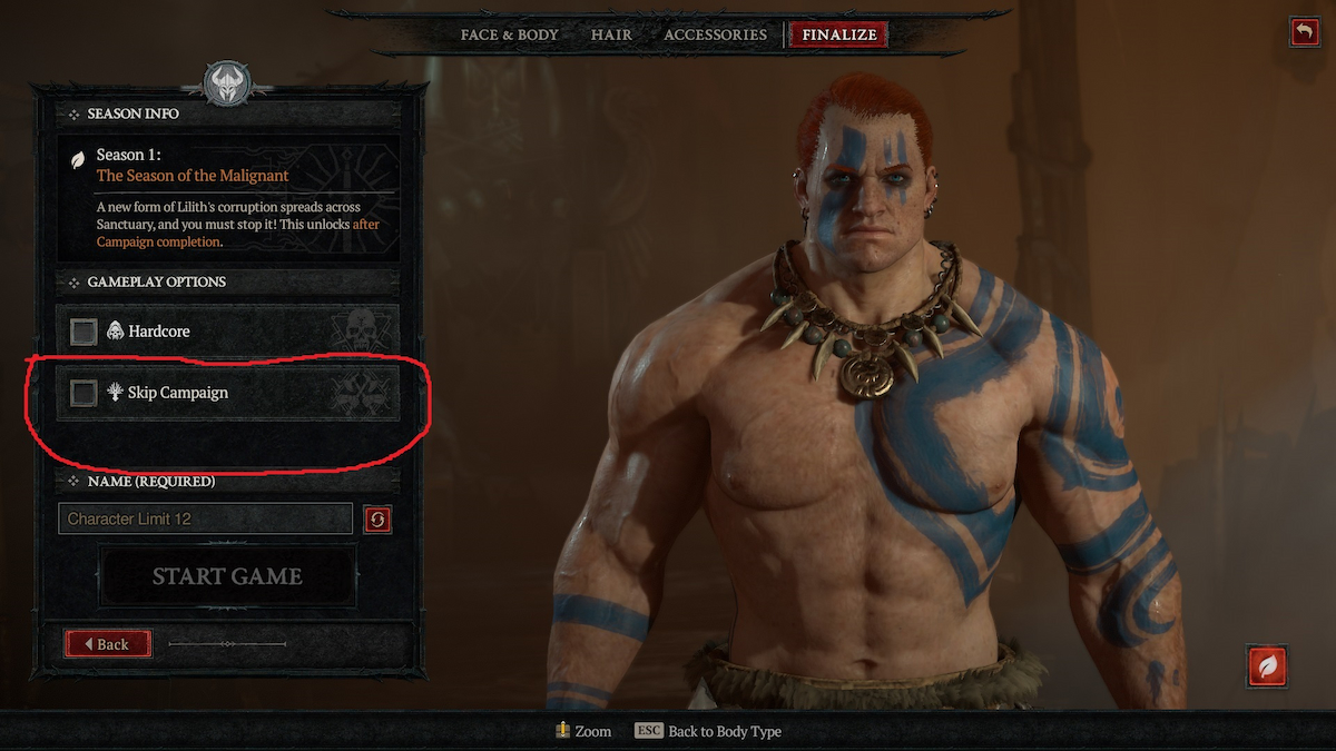 Highlighted option to skip Diablo 4 campaign(1)