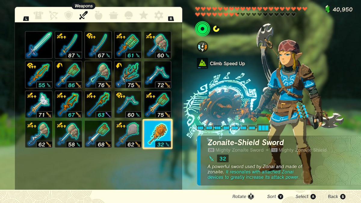 Tears Of The Kingdom Parry Fused Weapon Inventory Screen