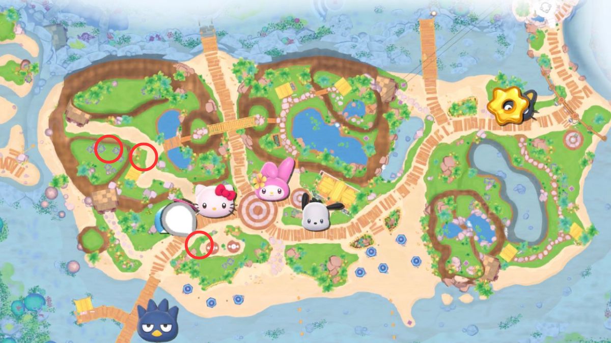 Где найти стойки с одеждой на карте приключений Hello Kitty Island