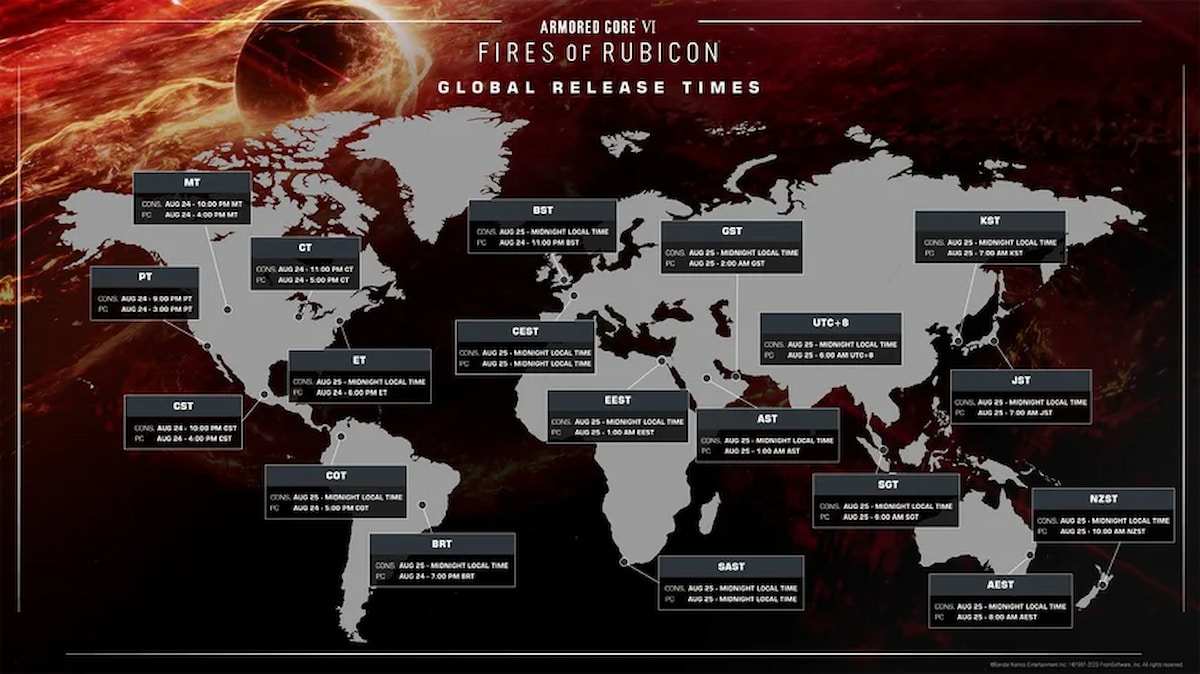 Карта мира с датами выхода Armored Core 6