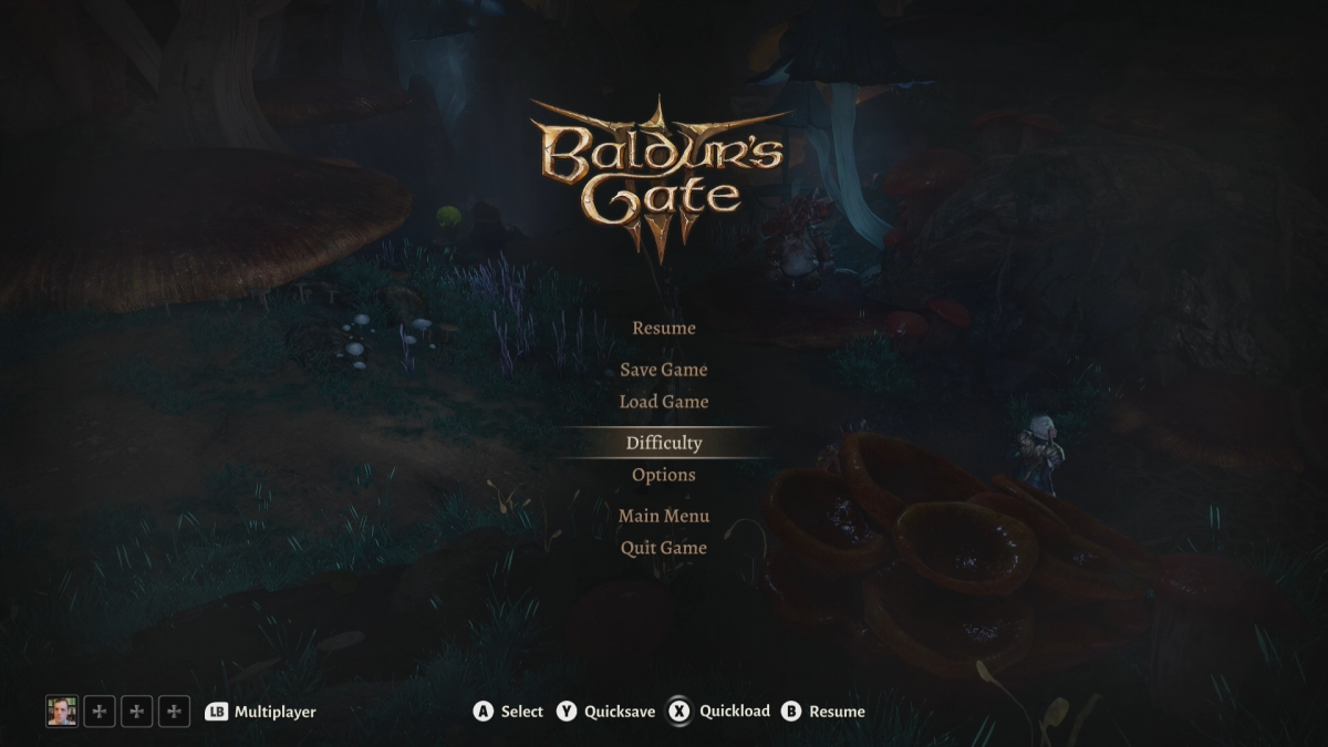 В меню паузы Baldurs Gate 3 выделена сложность