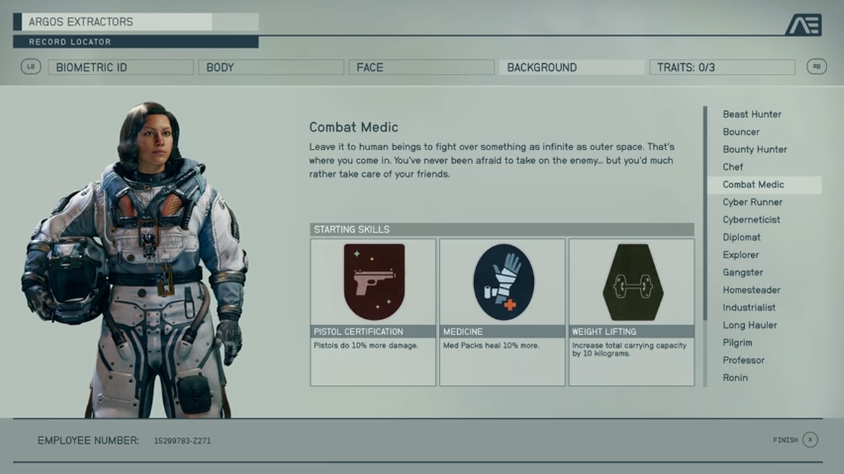 Starfield Character Background Combat Medic