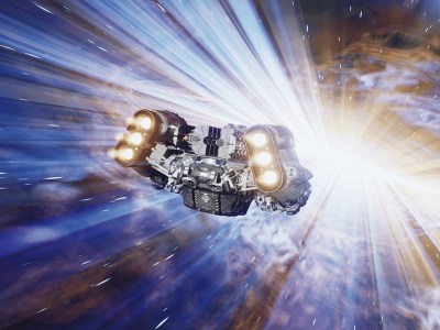 Starfield Spaceship Hurtling Toward Bright Light