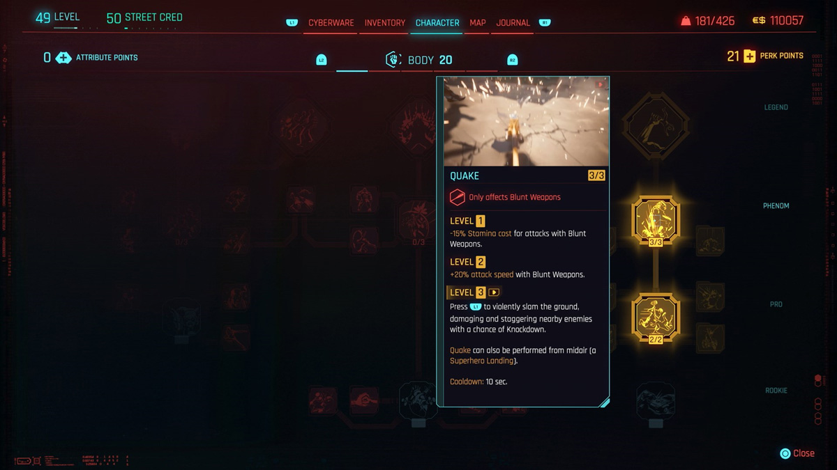 Cyberpunk 2077 Blunt Perks 2