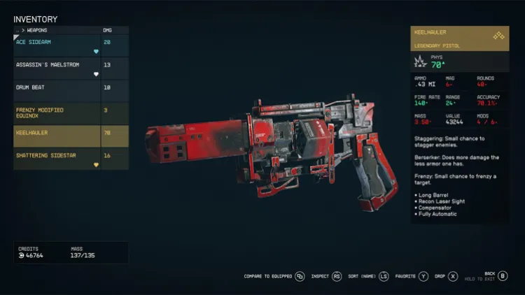 A Black and Red Legendary Keelhauler Pistol