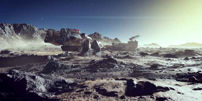 Starfield Frontier Ship On Rocky Planet