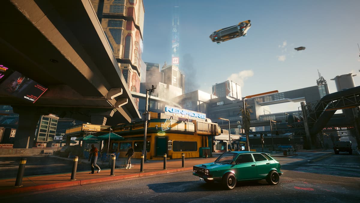 Cyberpunk 2077: Автомобиль перед рестораном (1)