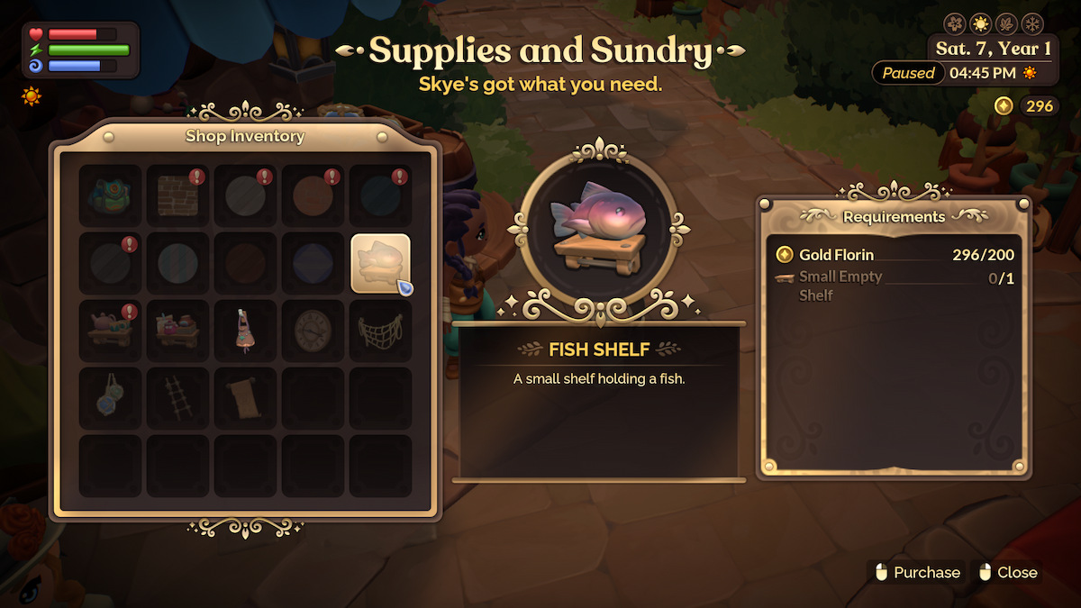 Fae Farm How to make a Fish Shelf