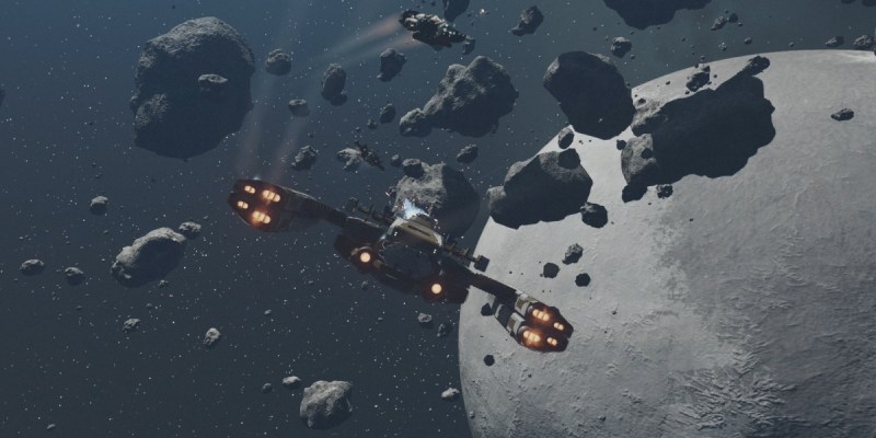 Starfield Battling Enemy Ships In Asteroid Belt