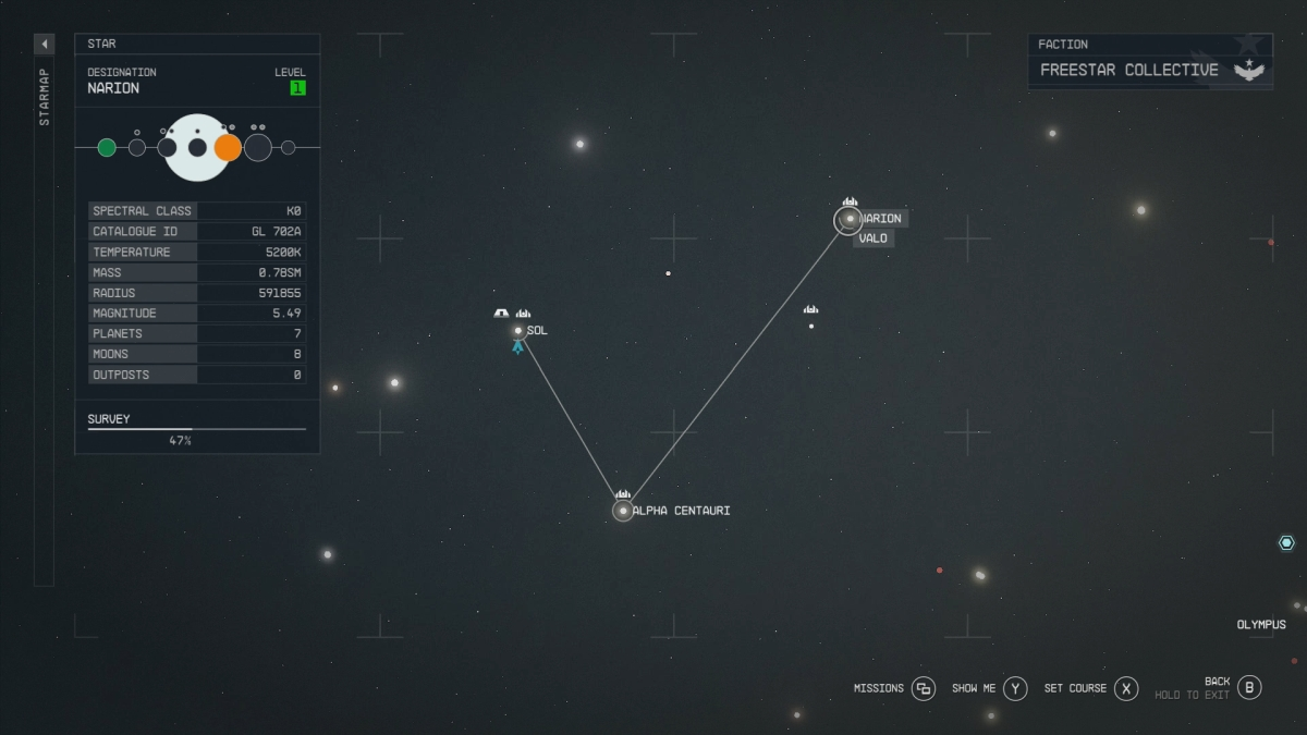 Starfield Valo System Showing On Starmap Next To Narion