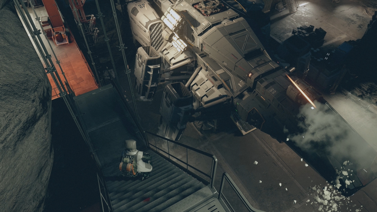 Starfield Vultures Roost Inside Hangar Looking Down On Dagger Ship
