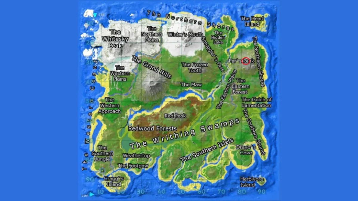 Ark Survival Ascended The Island Map Far's Peak Location