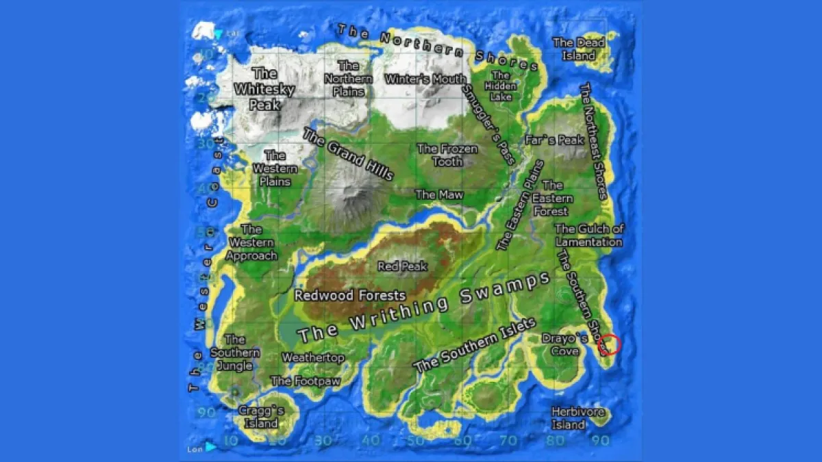 Ark Survival Ascended The Island Map The Southern Shores Lava Cave Location