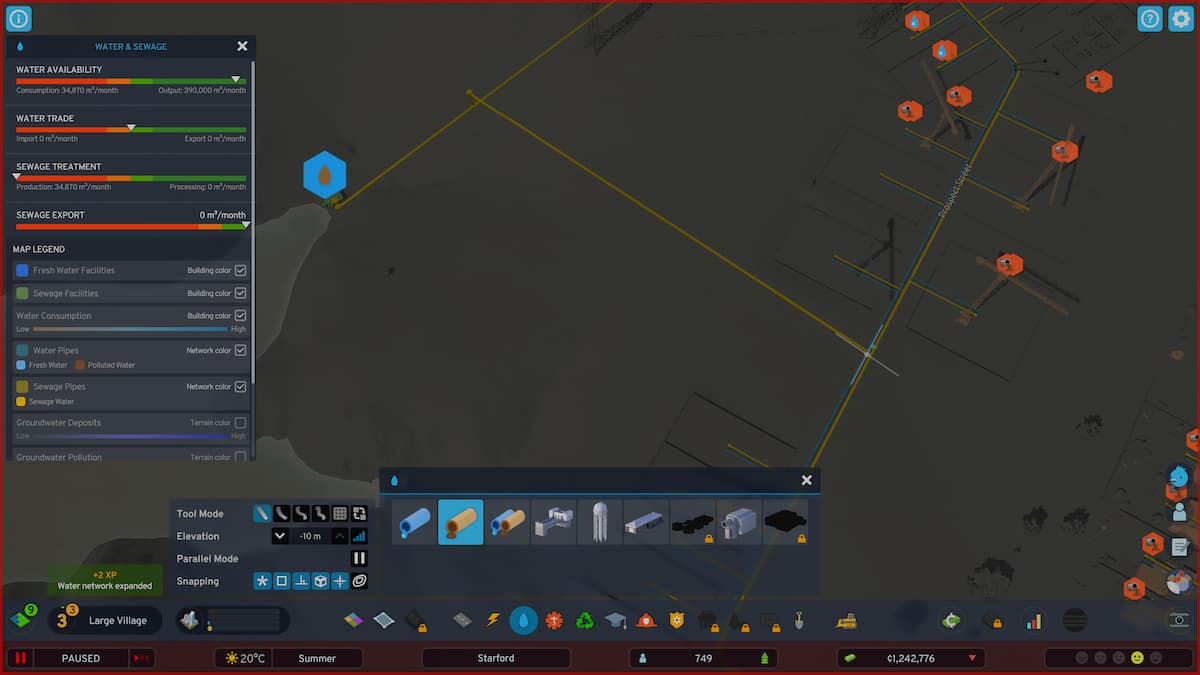 How to build and connect a sewage outlet in Cities Skylines II