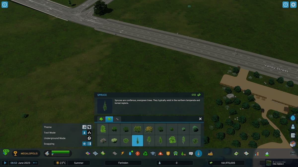Инструмент для посадки деревьев Cities Skylines II