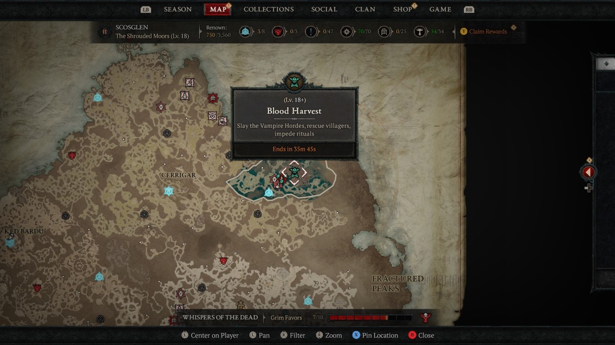 Diablo 4 Season 2 Карта локации «Жатва крови» Задания и награды