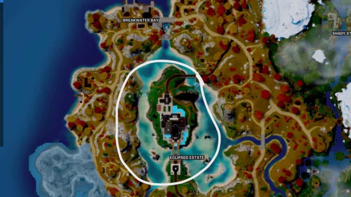 Карта Fortnite, окруженная поместьем Затмения
