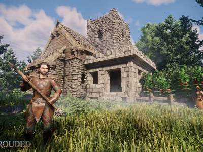 Player Character In Cool Armor With Weapon Next To A Really Good House But Unrealistic For First Timers