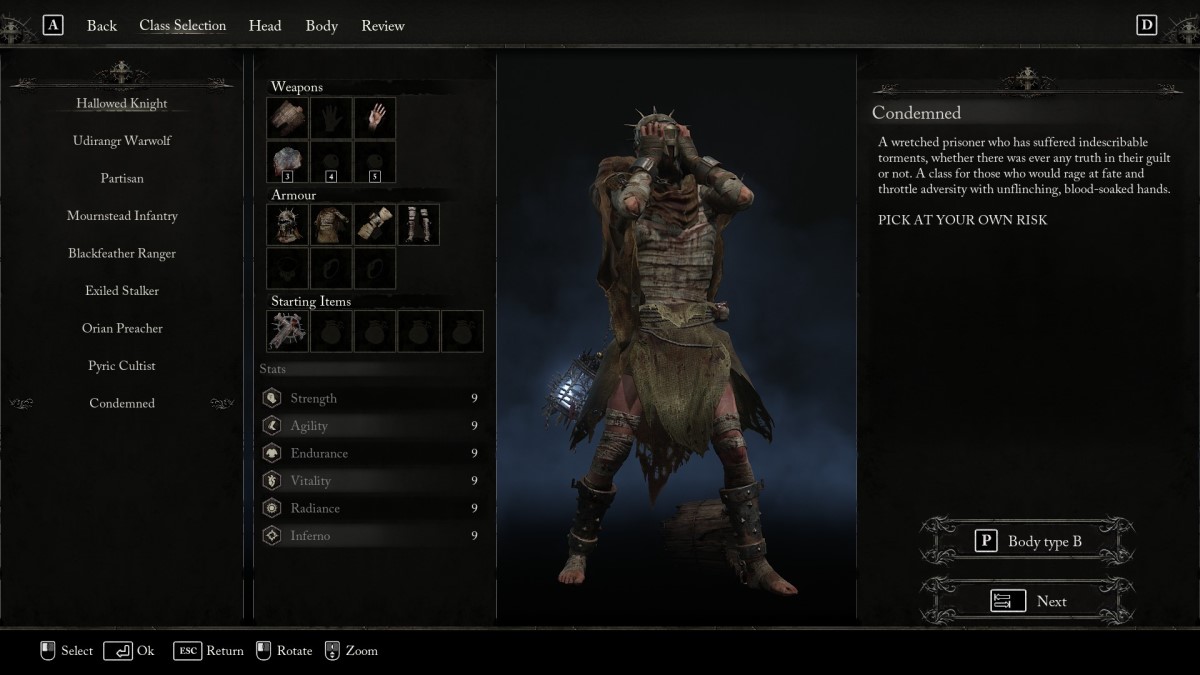Какой стартовый класс выбрать в Lords Of The Fallen Condemned?