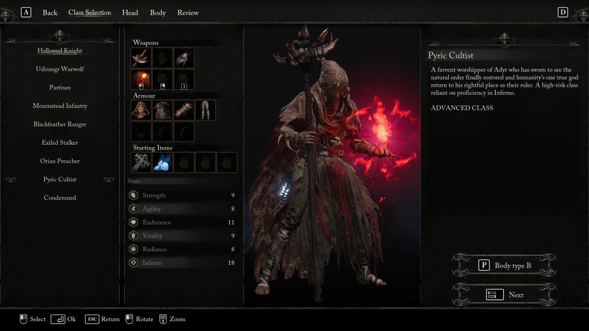 Какой стартовый класс выбрать в Lords Of The Fallen Pyric Cultist