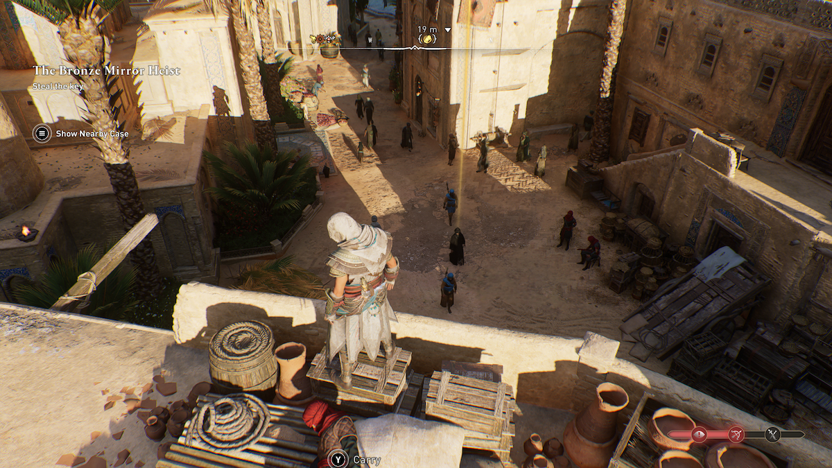 Assassins Creed Mirage Basim смотрит на NPC с осколком