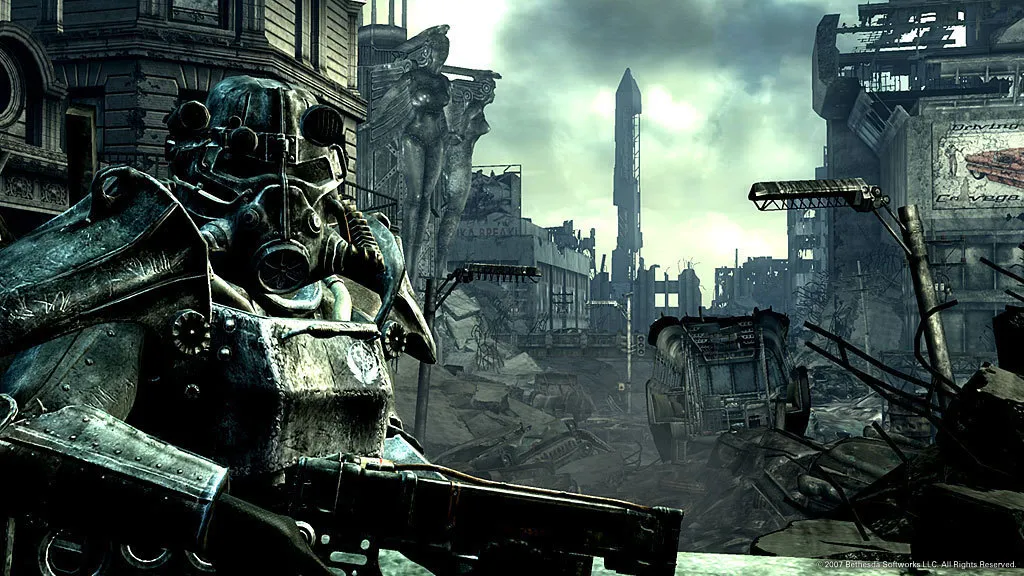 Fallout 3 Player In Brother Of Steel Armor In Desolate Location
