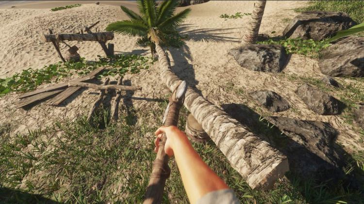 Stranded Deep Player Cutting Down Tree
