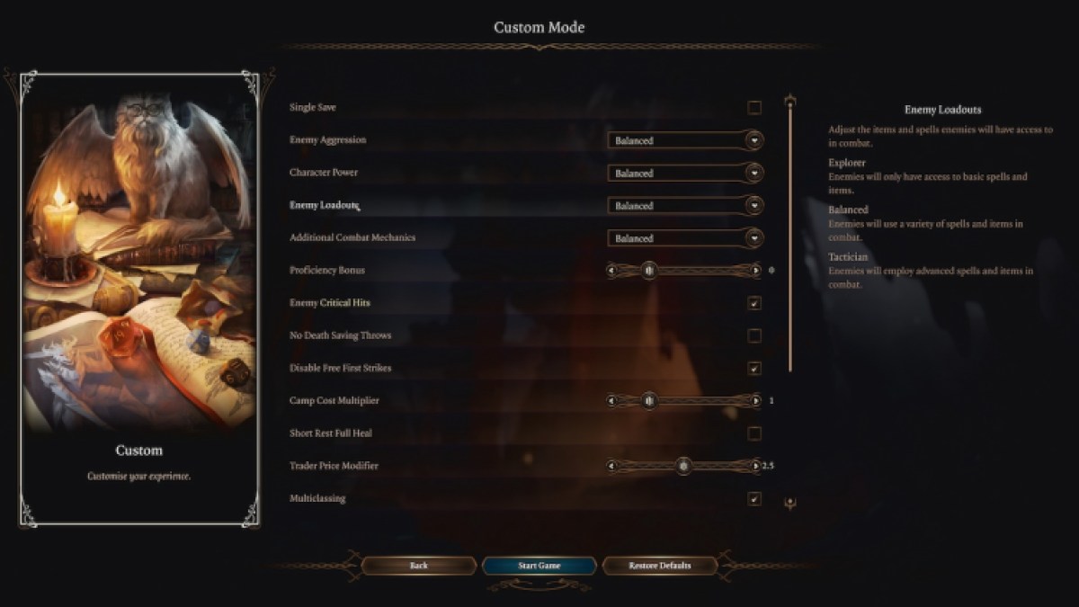 Baldurs Gate 3 Honor And Custom Mode Explained Options
