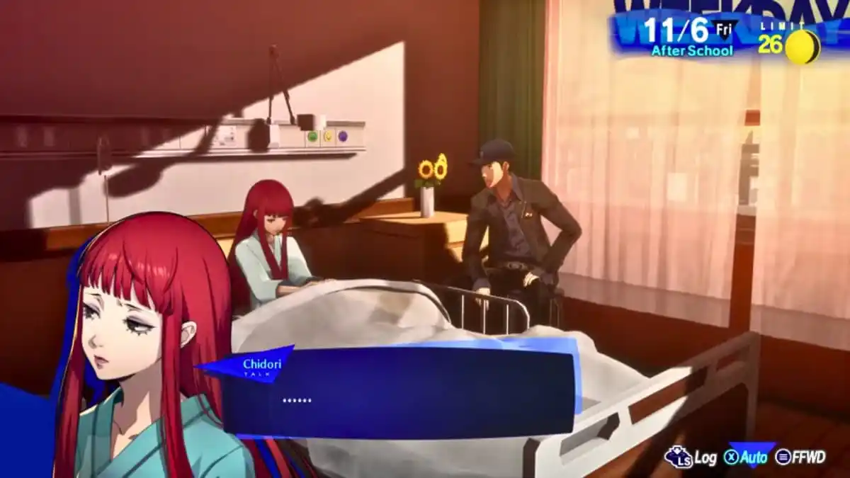 Chidori in a hospital bed in Persona 3 Reload.