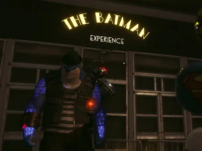 King Shark stood outside of The Batman Experience in Suicide Squad: Kill the Justice League