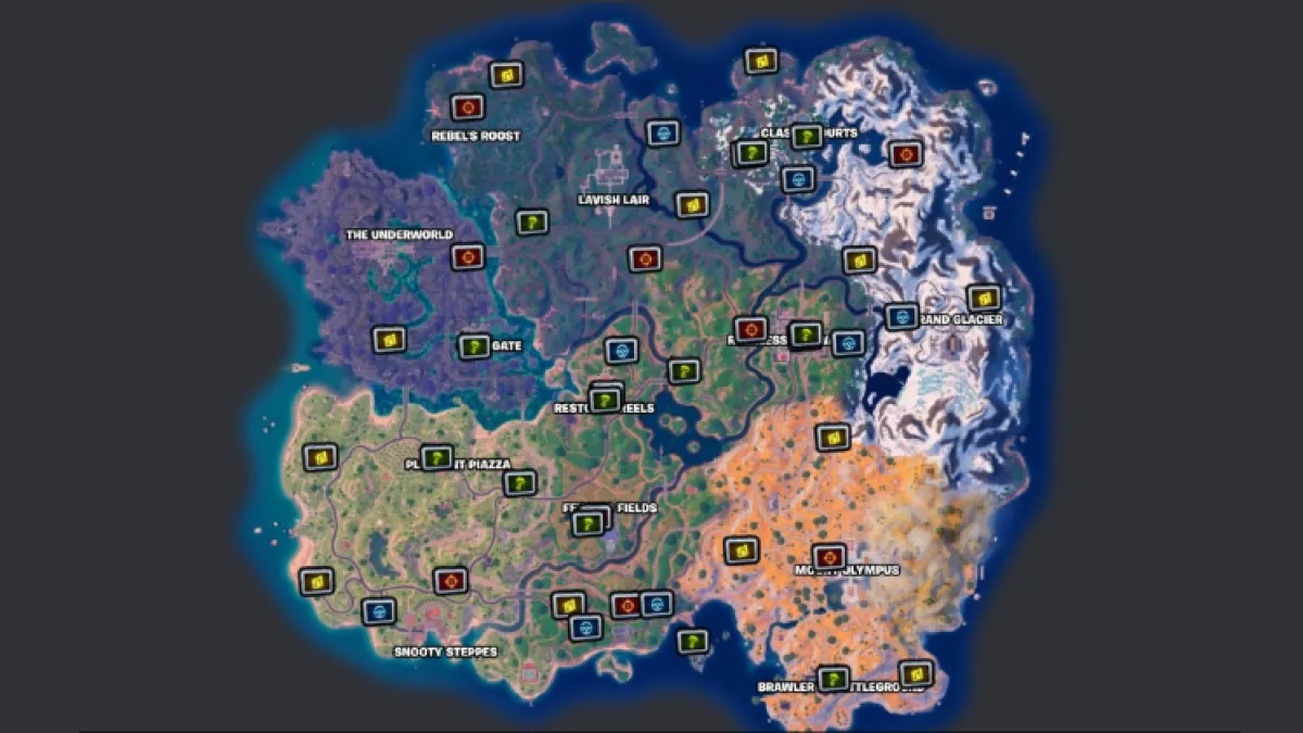 A map of every SHADOW Briefing location in Fortnite