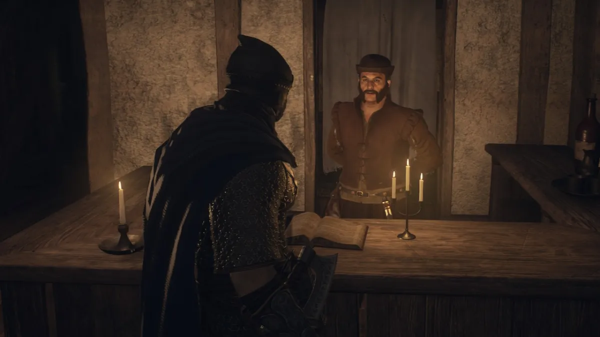 A player talking to an innkeeper about storage in an Inn in Dragon's Dogma 2