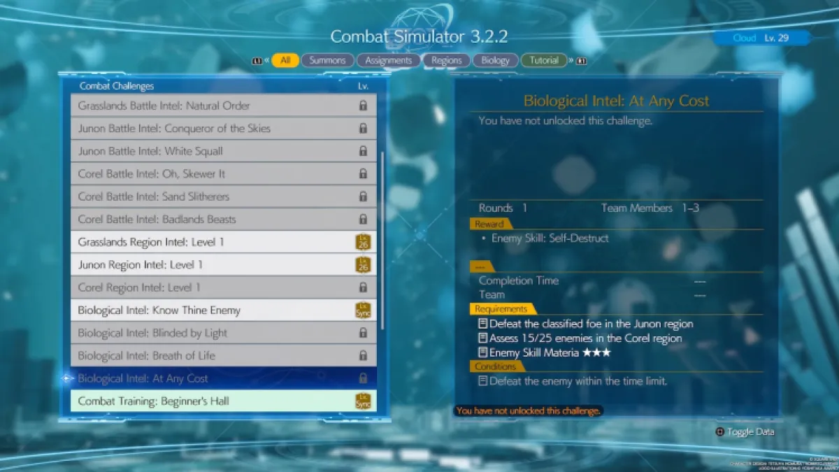 All Corel Enemy Assess Locations In Final Fantasy 7 Rebirth Combat Simulator