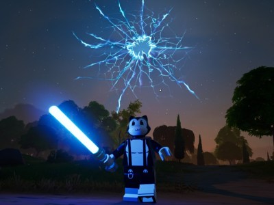 Toon Meowscles holding a Lightsaber Lego Fortnite