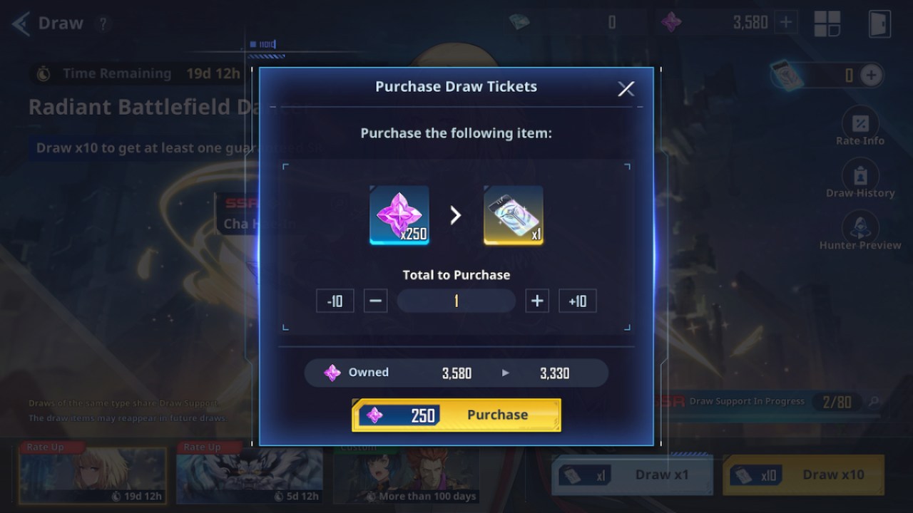 Purchase Draw Tickets Solo Leveling Arise