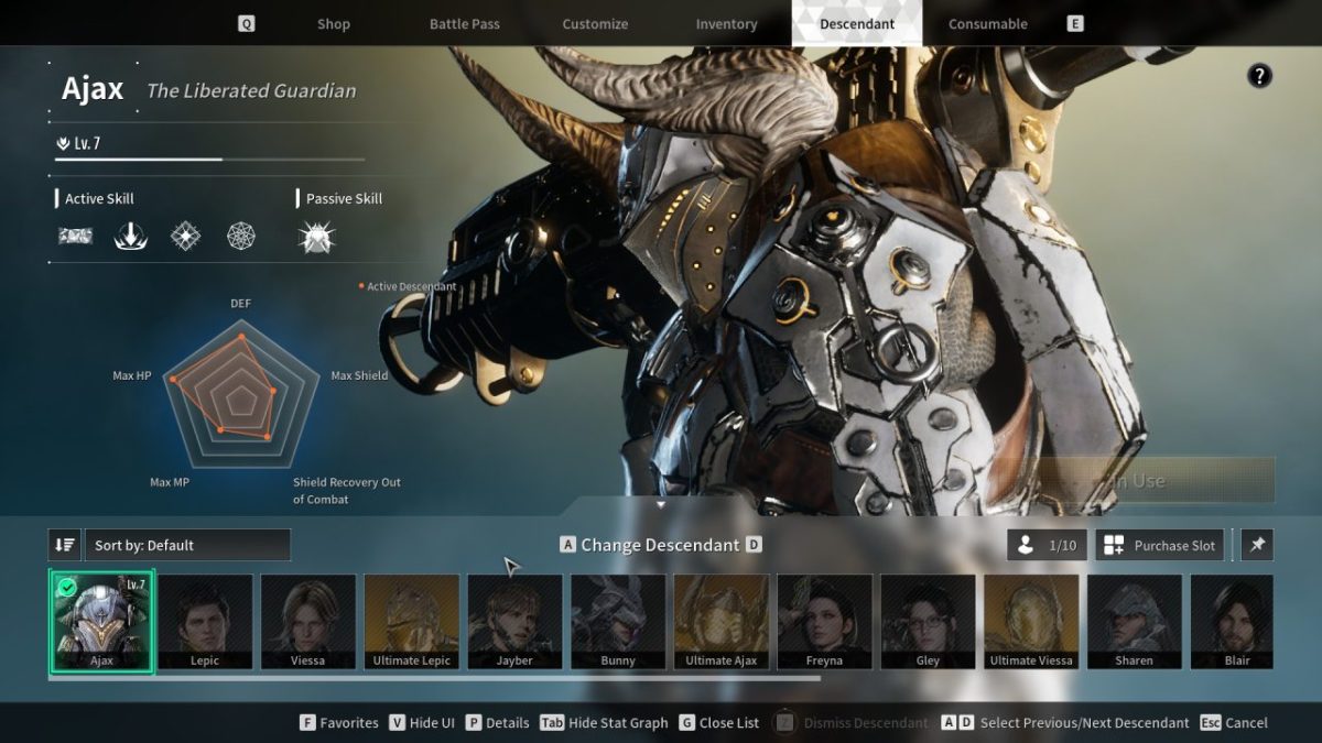 Ajax Character The Last Descendant change